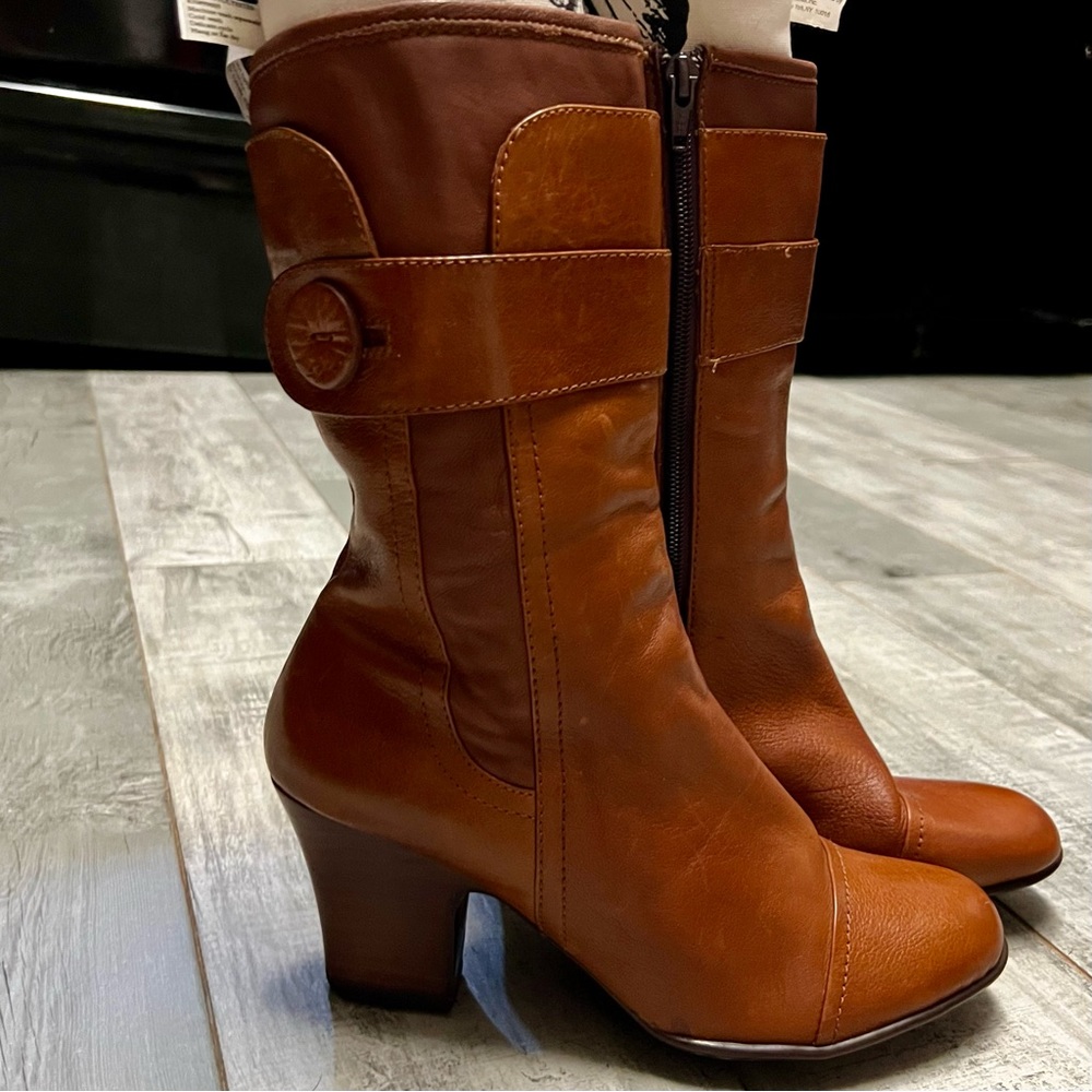 BORN Cognac Caramel Brown Leather Mid Ankle Boot Bootie 8.5